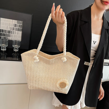 Decorative Floral Embellished Beach Tote Bag Acalora