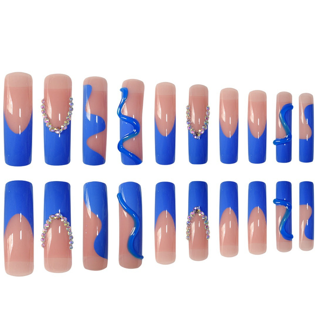 Decorative Long Acrylic Press-On Nails with Rhinestone Accents Acalora