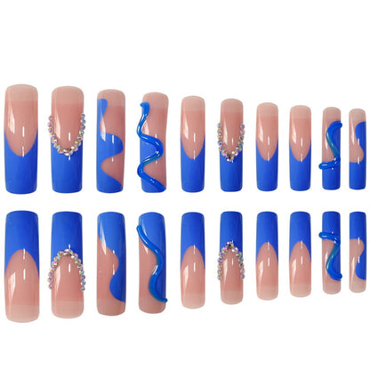 Decorative Long Acrylic Press-On Nails with Rhinestone Accents Acalora