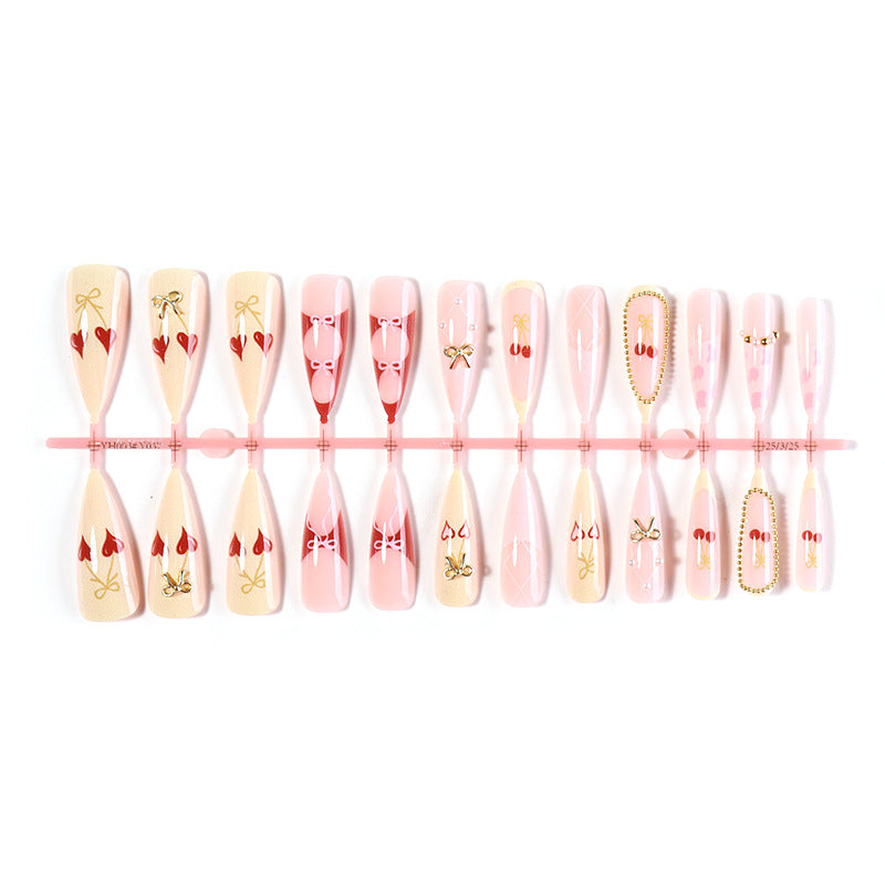 Elegant Decorative Press-On Nail Set with Bow and Heart Designs Acalora