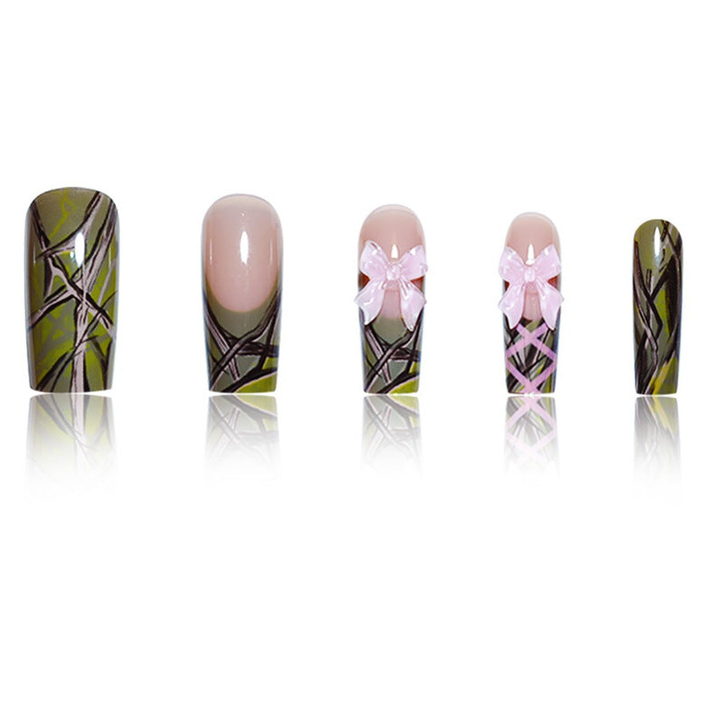Decorative Long Press-On Nail Art with Bow Accents Acalora