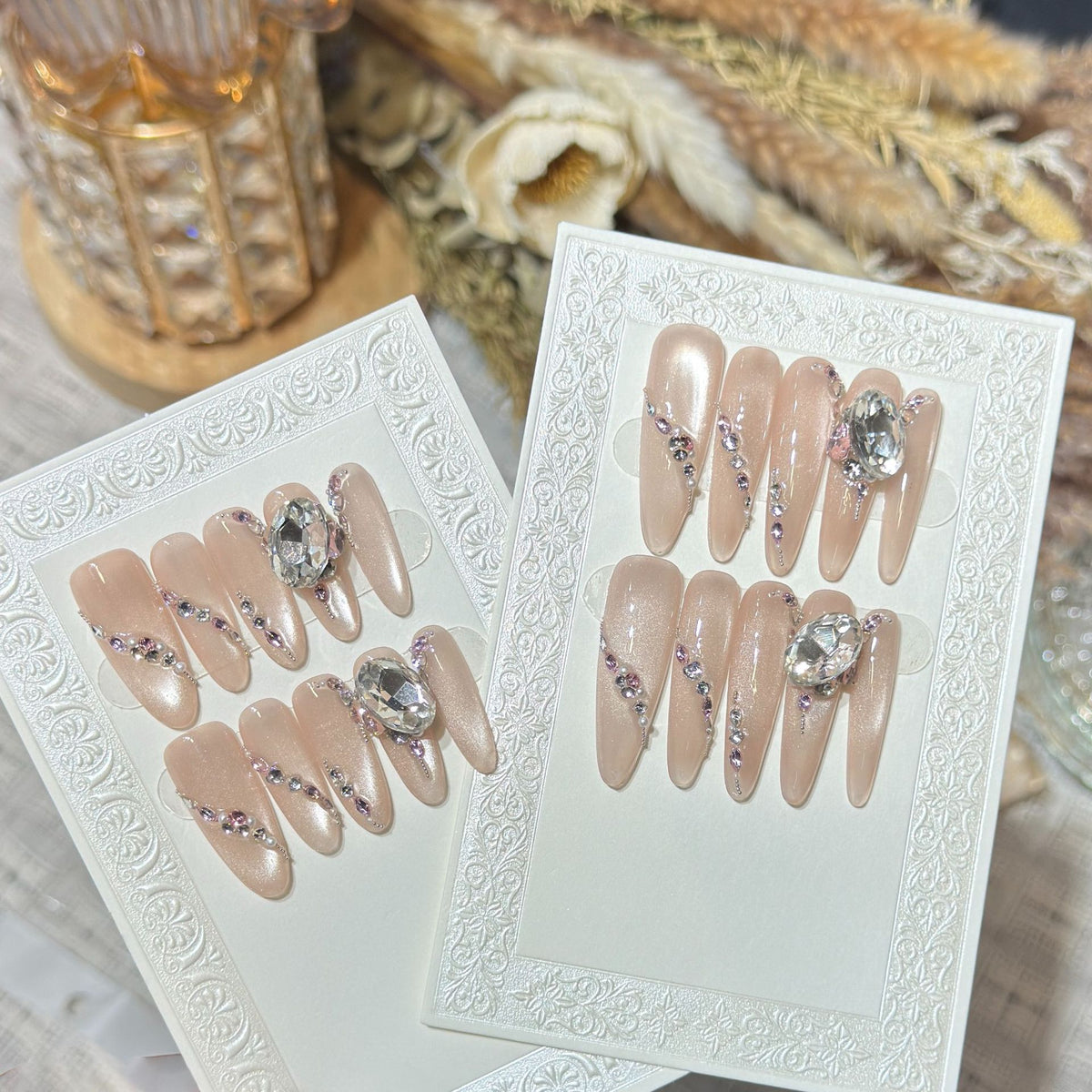 Glamorous Rhinestone-Embellished Stiletto Press-On Nails Acalora