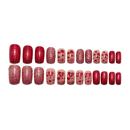 Artificial nails with heart design and glitter Acalora