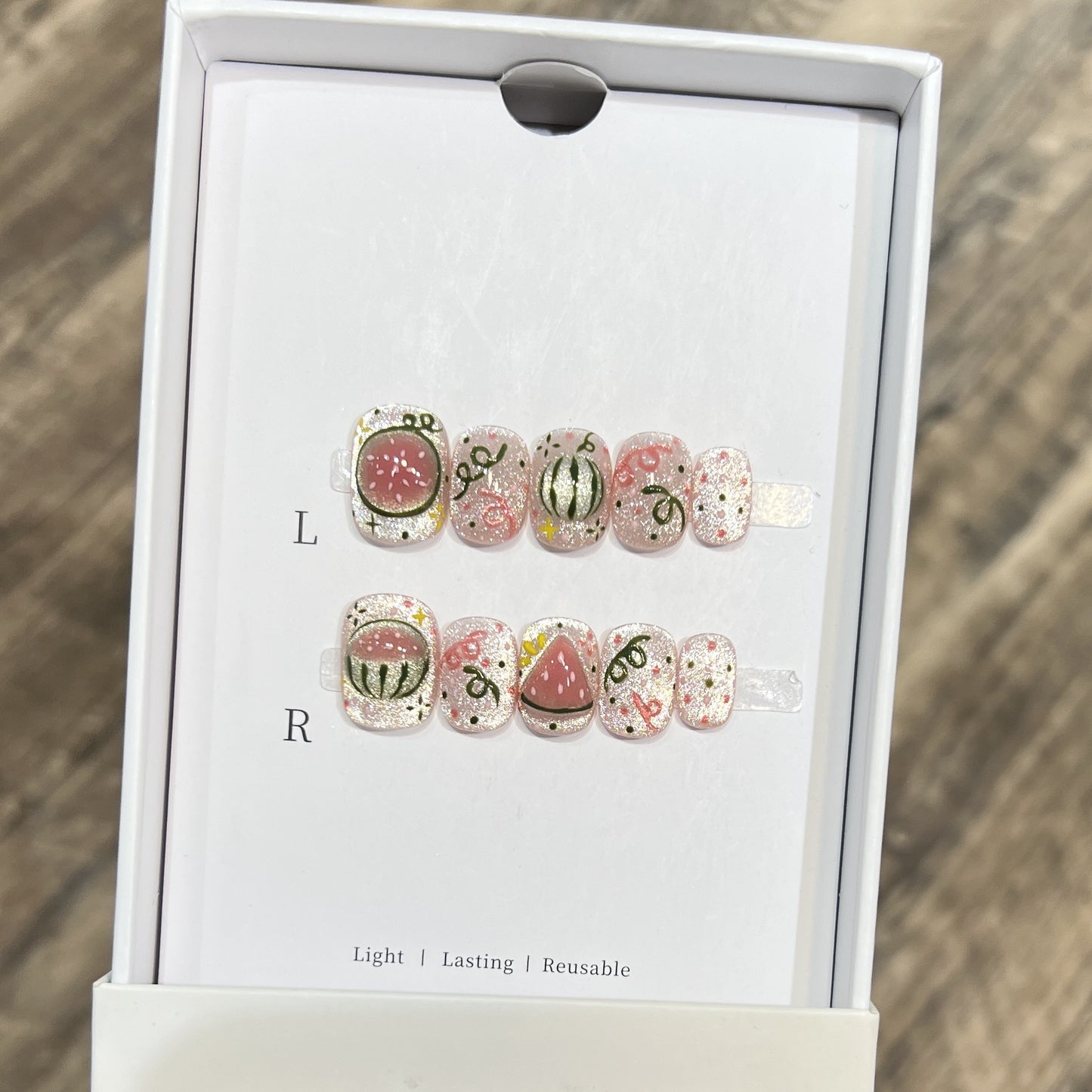 Artistic Press-On Nail Art Set with Watermelon Theme Acalora