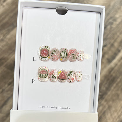 Artistic Press-On Nail Art Set with Watermelon Theme Acalora