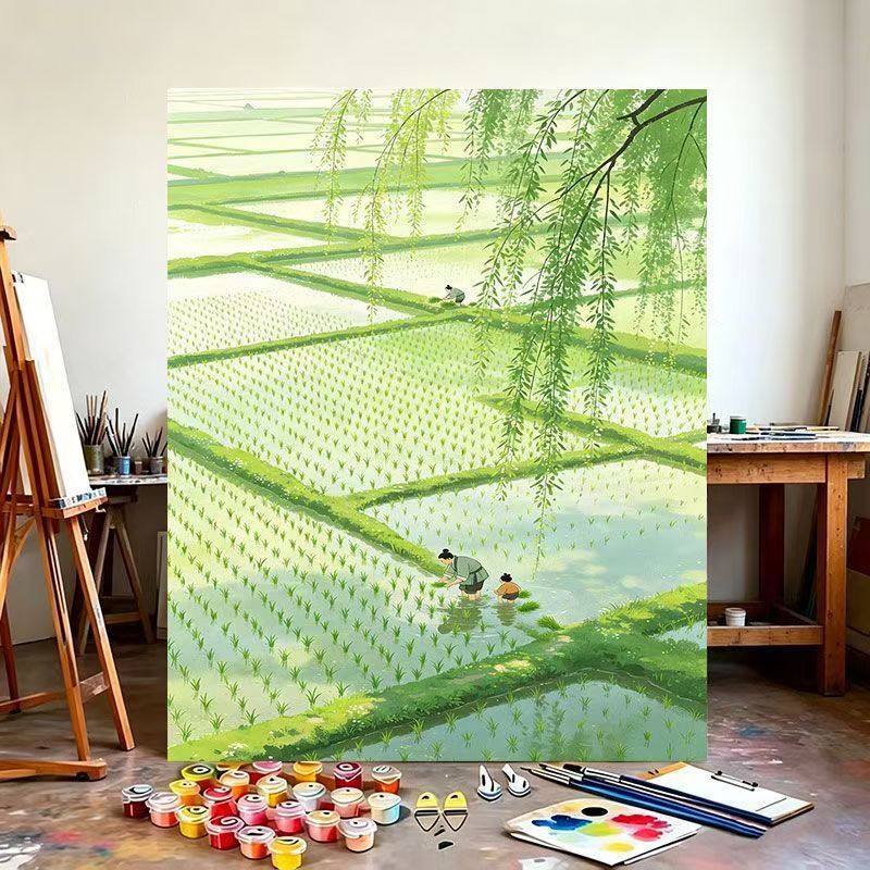 Rice Field Landscape Canvas Art