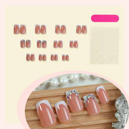 Decorative French Tip Press-On Nail Set with Rhinestone Accents Acalora