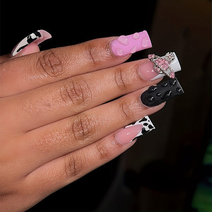 Decorative 3D Press-On Nail Art with Gemstone Accents Acalora
