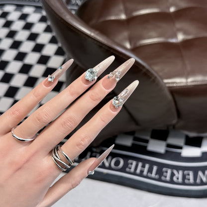 Glamorous Stiletto Press-On Nail Tips with Crystal Embellishments Acalora