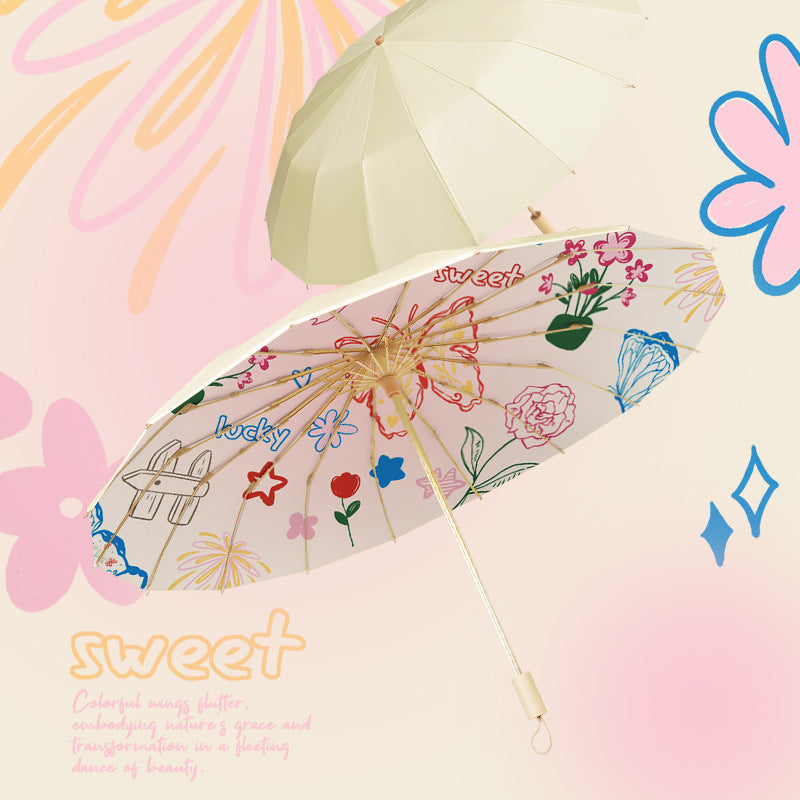 Women's elegant folding sun umbrella with floral design Kalsten