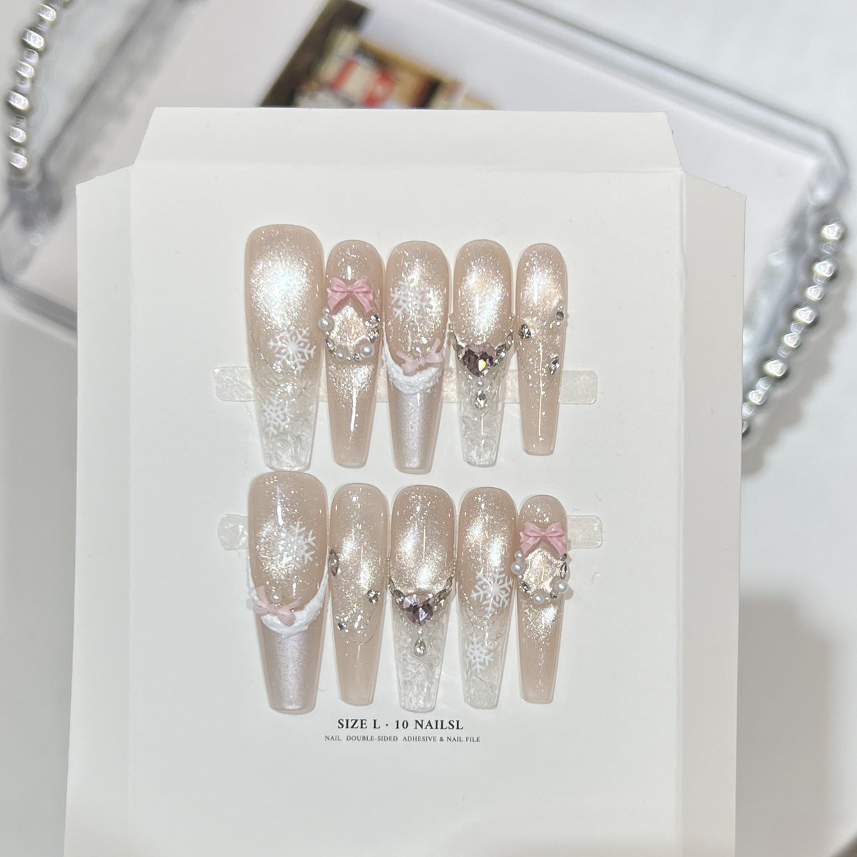 Decorative Stiletto Press-On Nail Set with Rhinestone and Glitter Accents Acalora