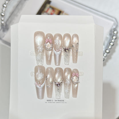 Decorative Stiletto Press-On Nail Set with Rhinestone and Glitter Accents Acalora