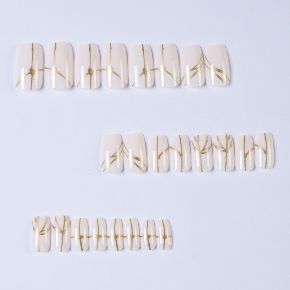 Artificial nails with elegant golden line pattern Acalora