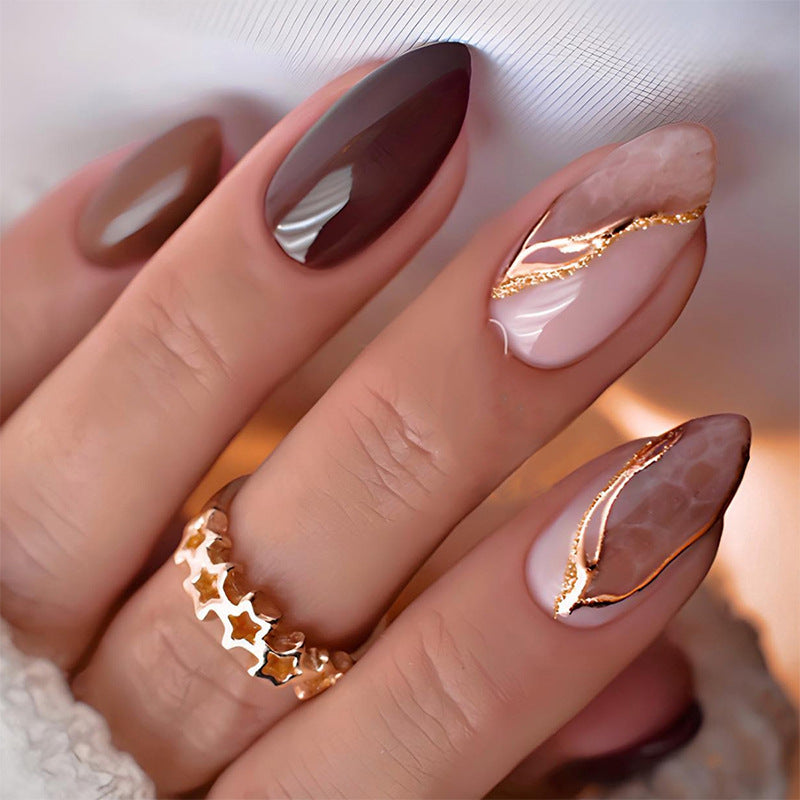 Press-On Nail Art Set with Elegant Marble and Glitter Accents Acalora