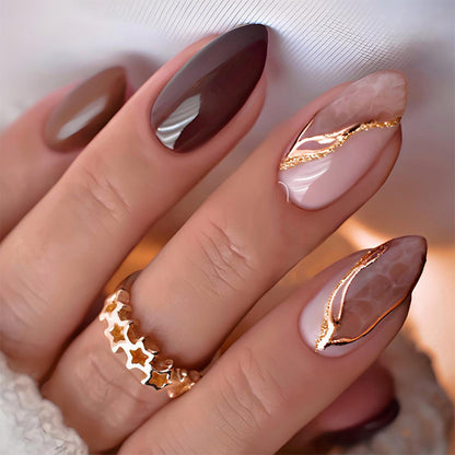 Press-On Nail Art Set with Elegant Marble and Glitter Accents Acalora
