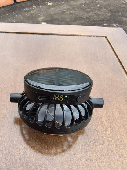 Portable solar-powered USB-C fan with digital battery display Brehn