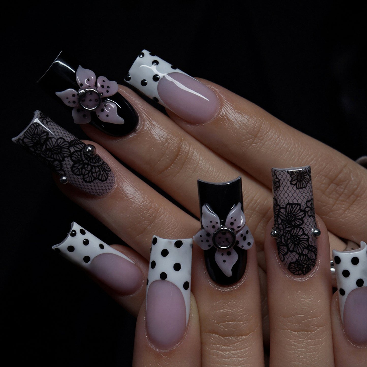 Floral Lace Design Press-On Nail Art Acalora