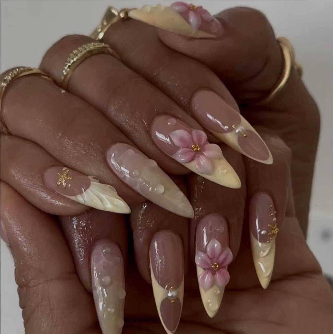 Artistic Floral Stiletto Nail Enhancements Acalora