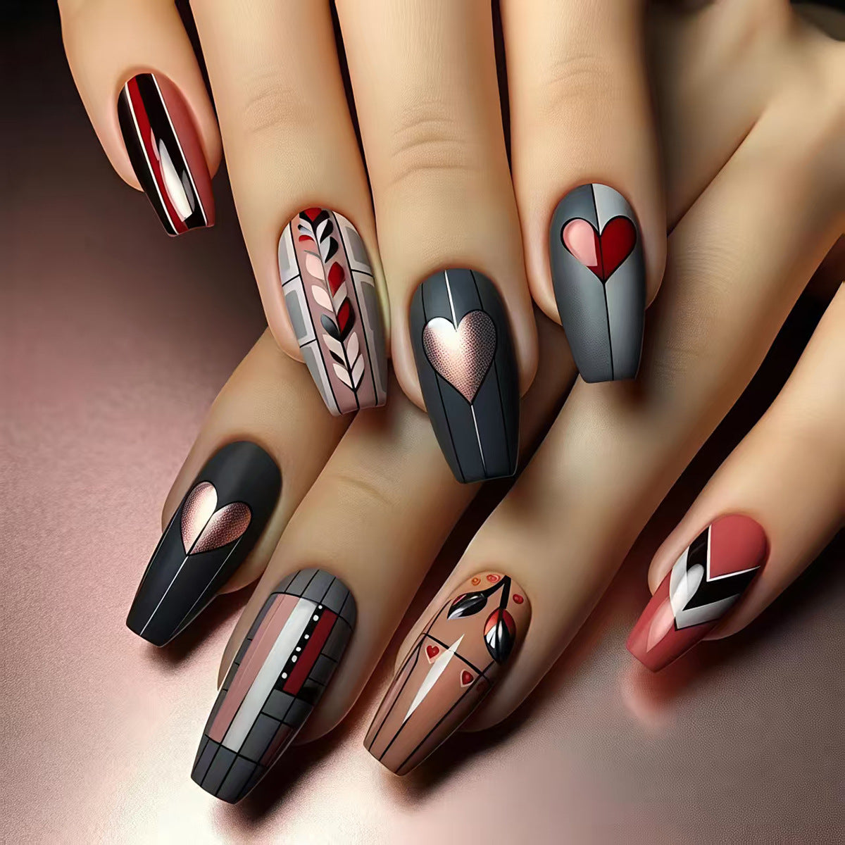 Artistic Heart-Inspired Nail Art Acalora