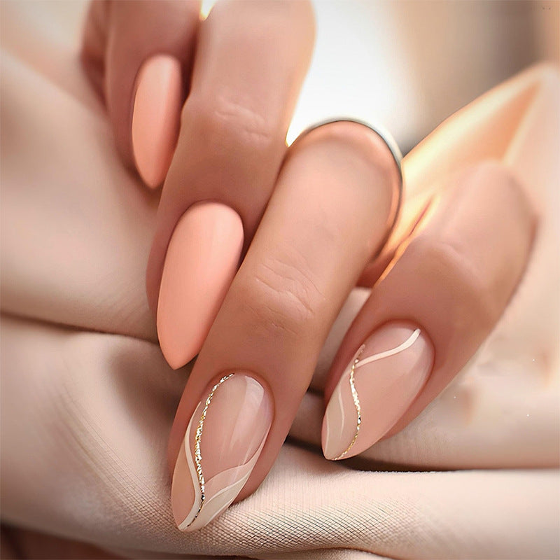 Glossy Press-On Nail Set with Artistic Marble Accents Acalora