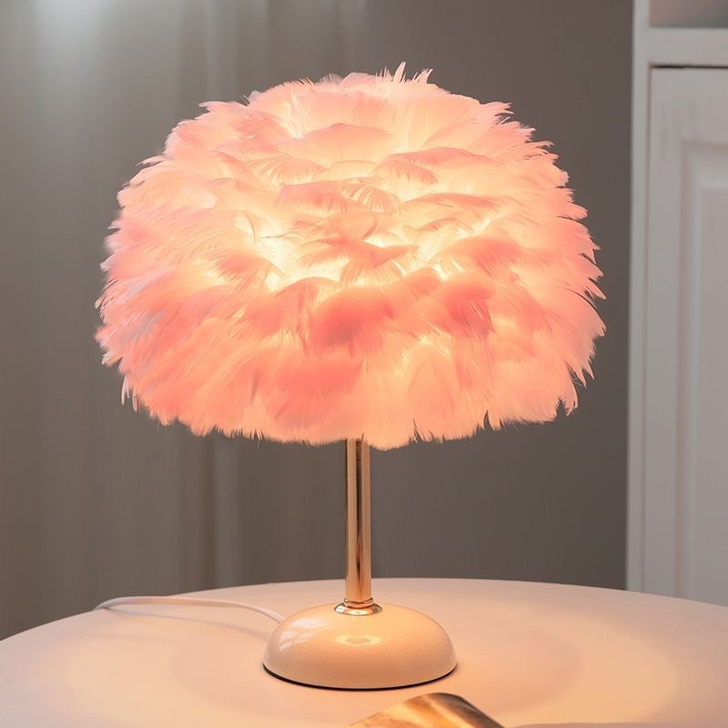 Feather-Decorated Table Lamp