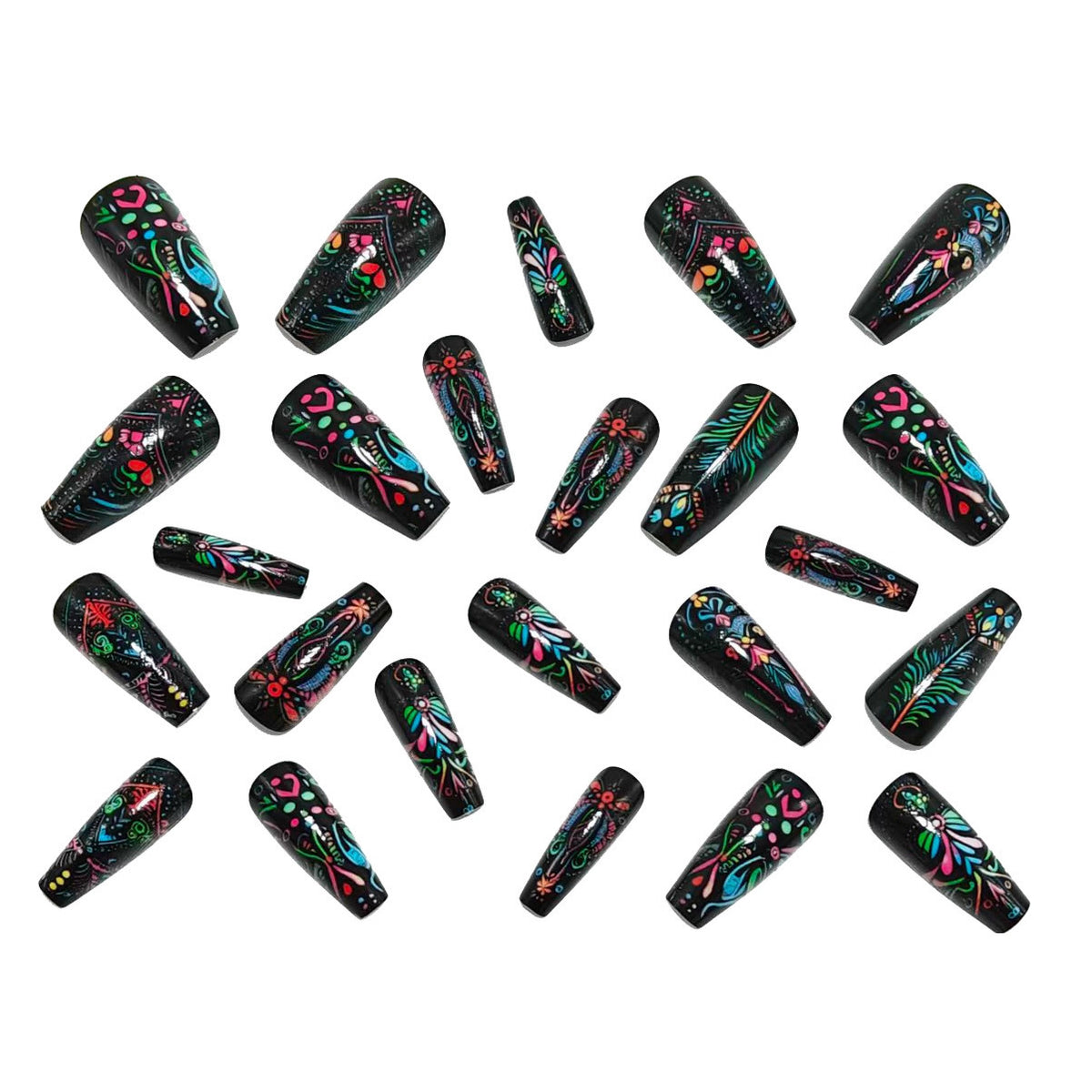Art nails with delicate floral design and vibrant color plays Acalora