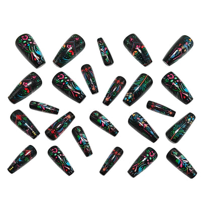Art nails with delicate floral design and vibrant color plays Acalora