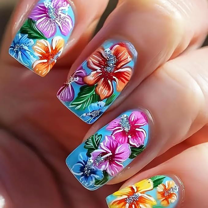 Acrylic Nail Set with Floral Designs Acalora