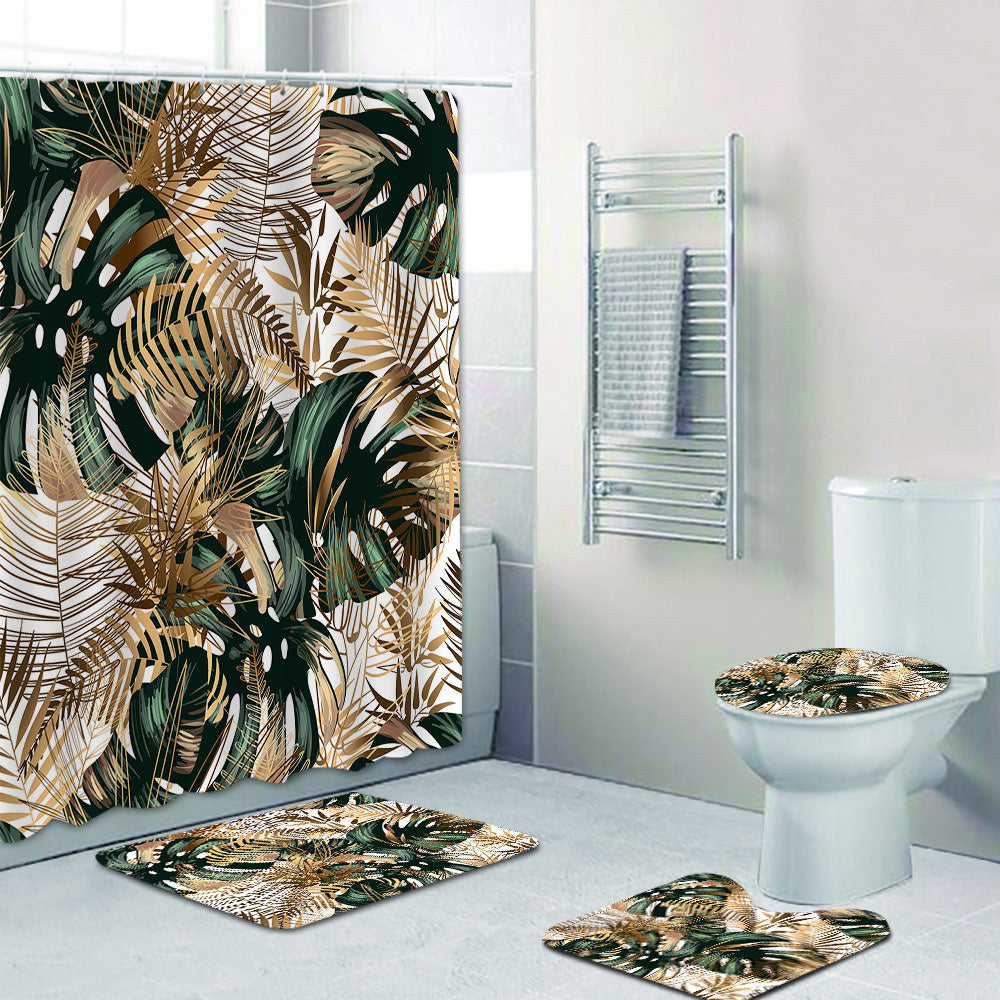 Tropical Leaf Print Shower Curtain