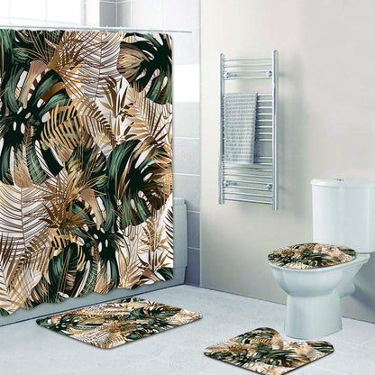 Tropical Leaf Print Shower Curtain