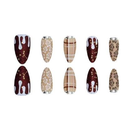 Festive Gingerbread Themed Press-On Nails Acalora