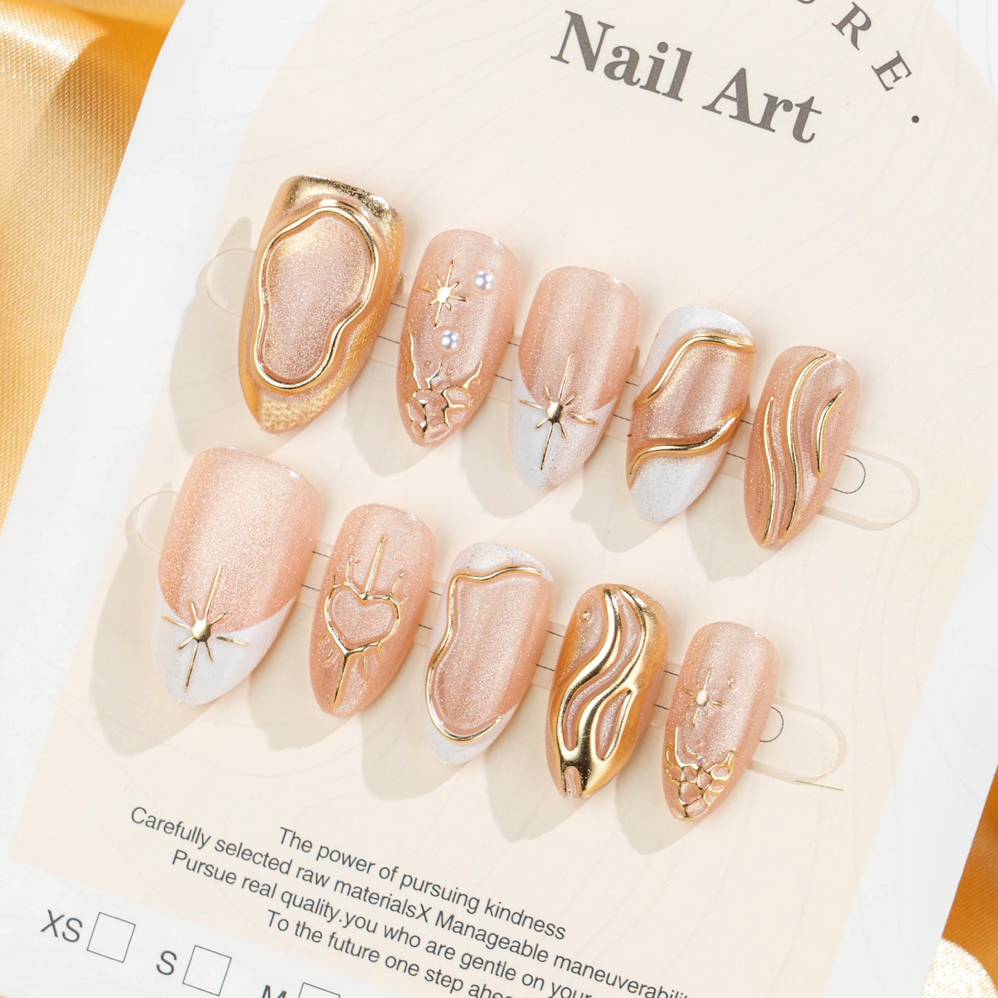 Artistic Press-On Nail Set with Elegant Gold Accents Acalora