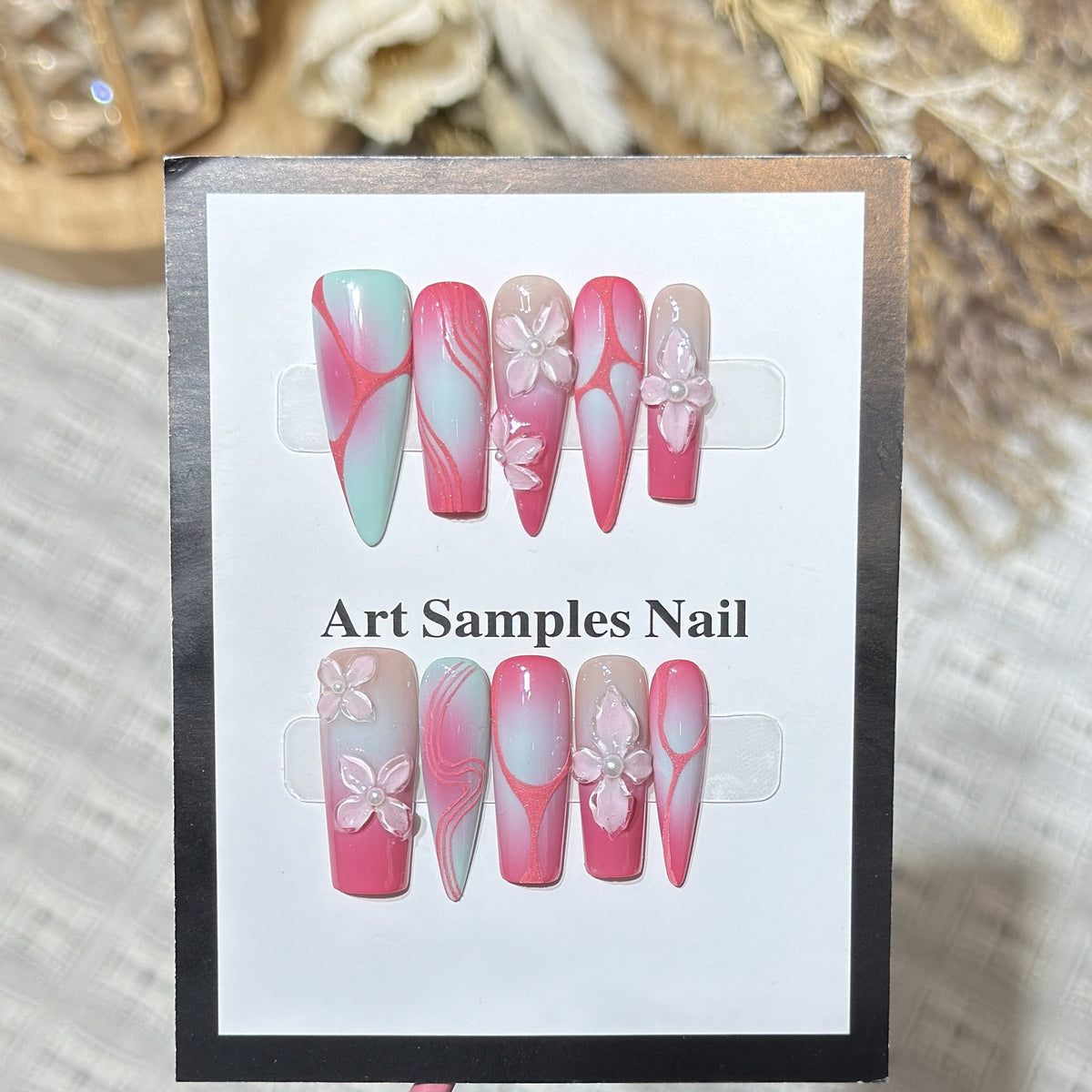 Decorative Stiletto Press-On Nails with Floral Designs Acalora