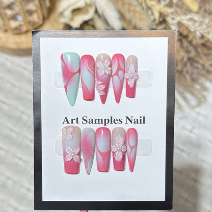 Decorative Stiletto Press-On Nails with Floral Designs Acalora