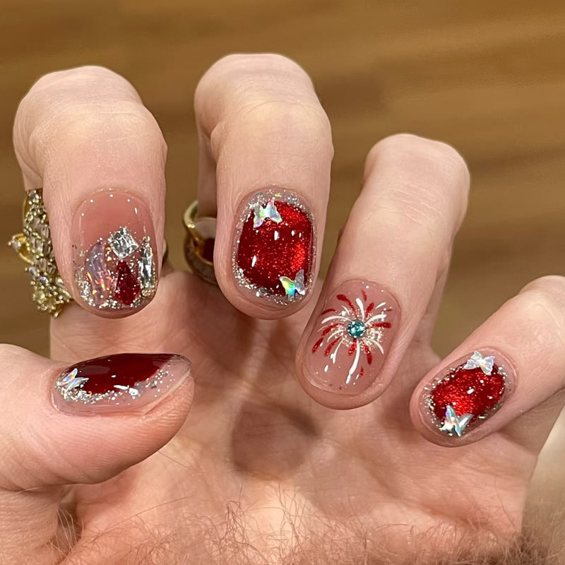 Nail set with sparkly glitter and creative design accents Acalora