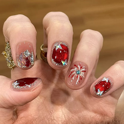 Nail set with sparkly glitter and creative design accents Acalora
