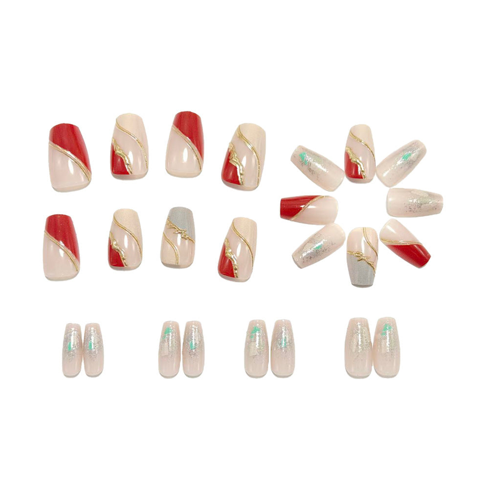 Artificial nails with elegant gold pattern and glitter accents Acalora