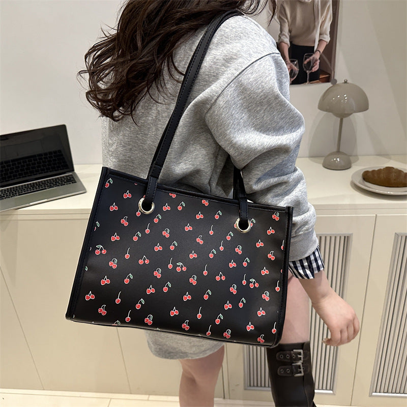 Playful Cherry Print Tote Bag Acalora