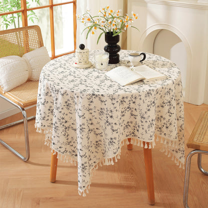 Elegant Floral Tassel Tablecloth