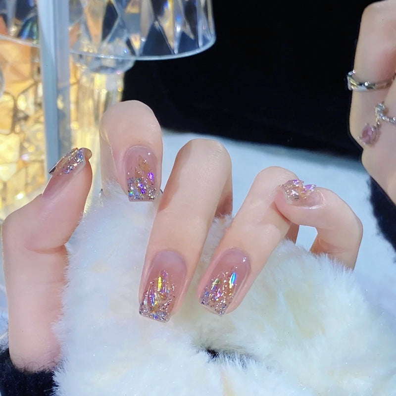 Acrylic nail set with sparkling holographic accents Acalora
