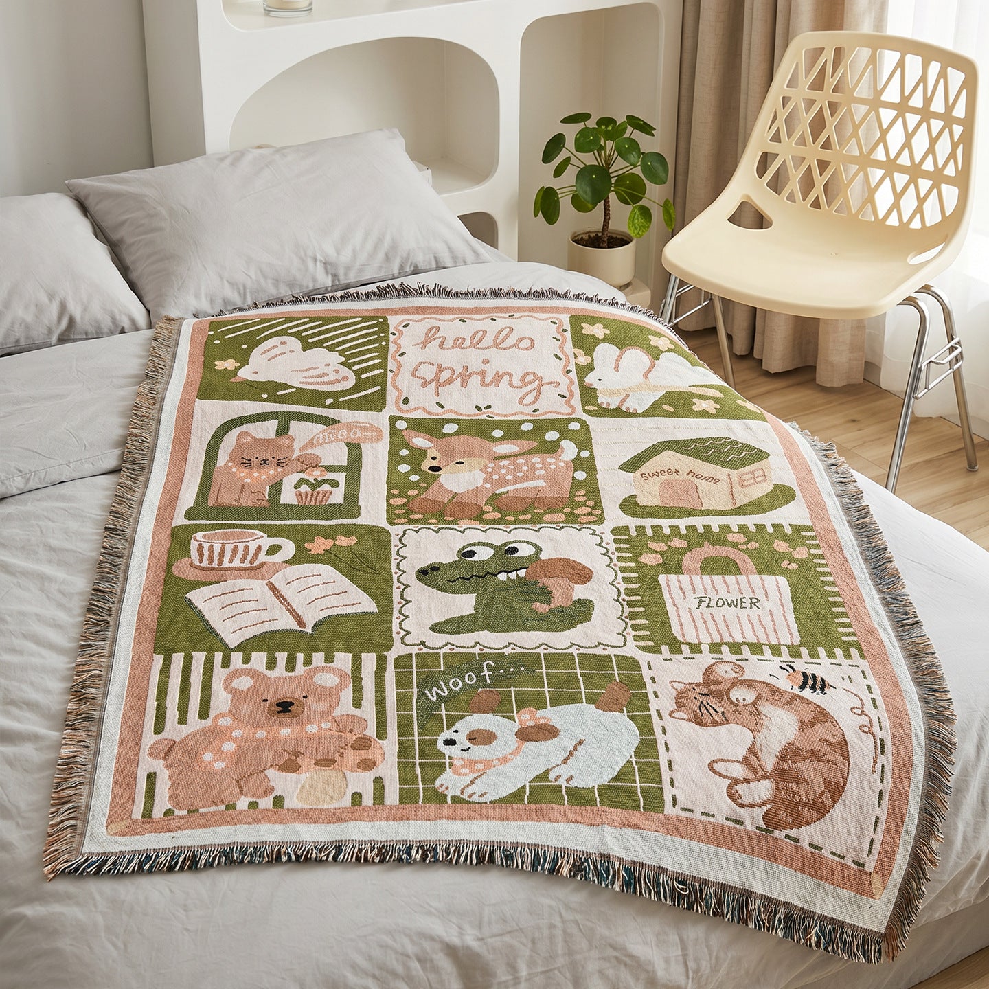 Whimsical Spring-Themed Throw Blanket