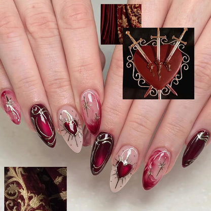 Artistic Press-On Nail Art Set with Elegant Heart Designs Acalora