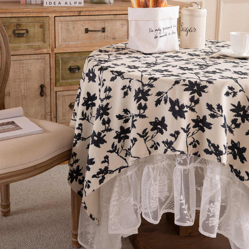 Elegant Floral Lace Overlay Tablecloth