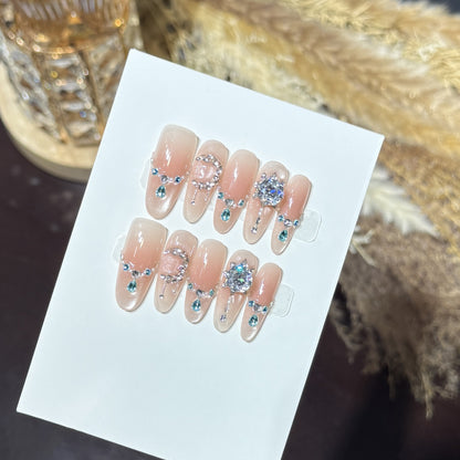 Decorative Press-On Nail Art Set with Unique Gemstone Accents Acalora