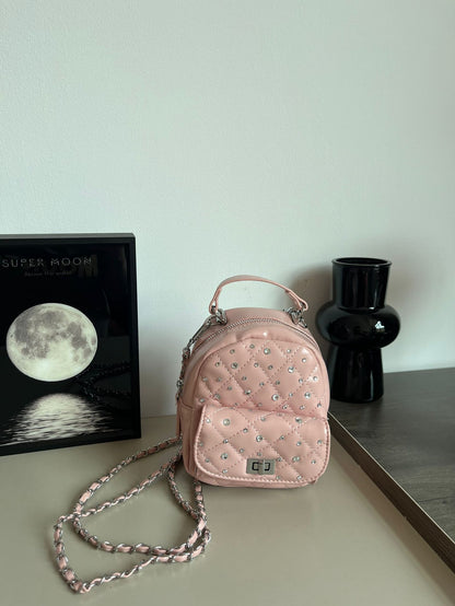 Quilted Mini Backpack with Rhinestone Accents Acalora