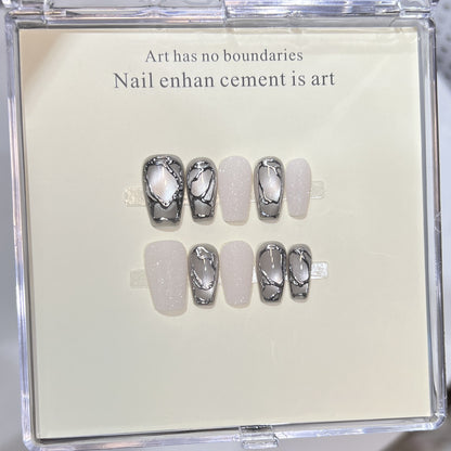 Elegant Acrylic Press-On Nail Art Set with Metallic Design Elements Acalora