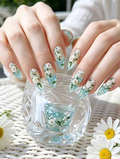 Floral Elegant Acrylic Nail Art Acalora
