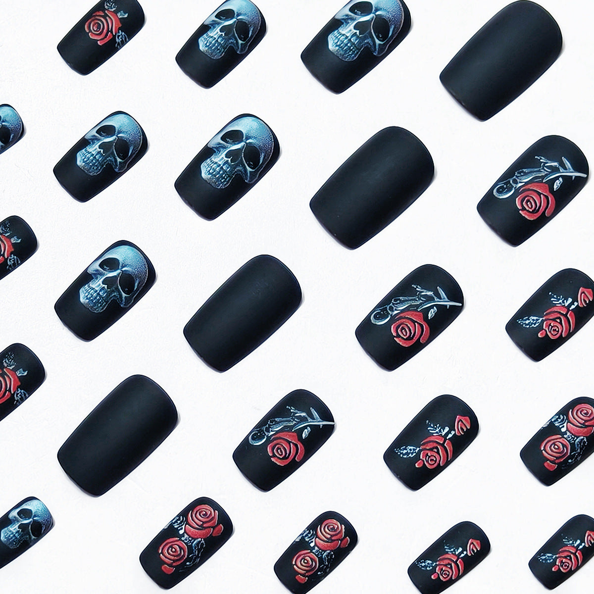 Gothic Skull and Rose Nail Art Acalora