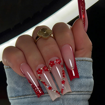Elegant Press-On Nail Art Set with Floral and Glitter Accents Acalora