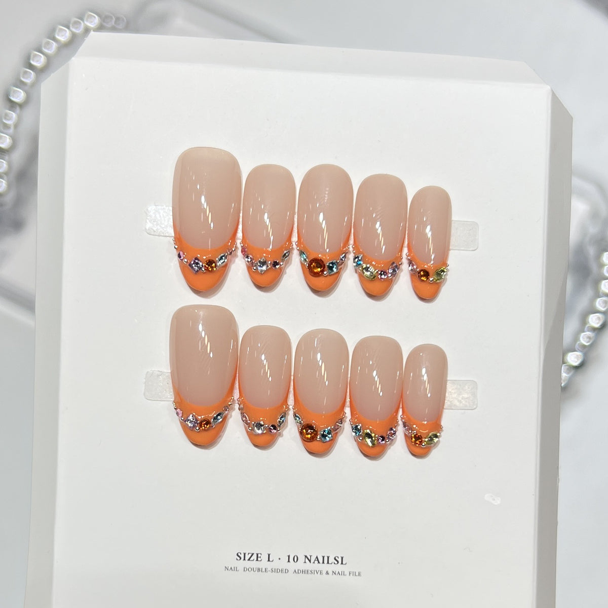 Decorative Press-On Nail Set with Rhinestone Accents Acalora